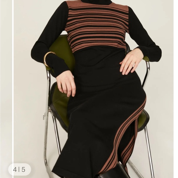 Elegant Black and Brown Striped Dress - Picture 2 of 4